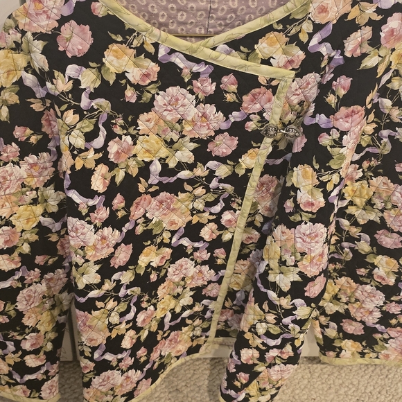 Handmade Jackets & Blazers - Hand Quilted Floral Black Jacket with Pink and Yellow Accents